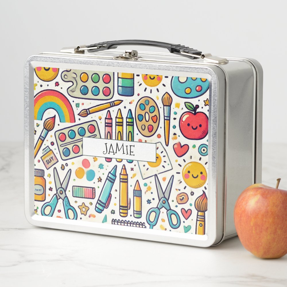 Personalized Kid's School Art Supplies Metal Lunch Box
