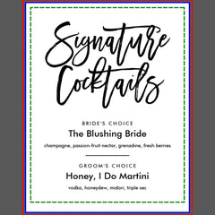 Chic Hand Lettered Signature Cocktails Menu Black Pedestal Sign