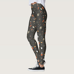 Cute Spooky Whimsical Halloween Pattern Background Leggings