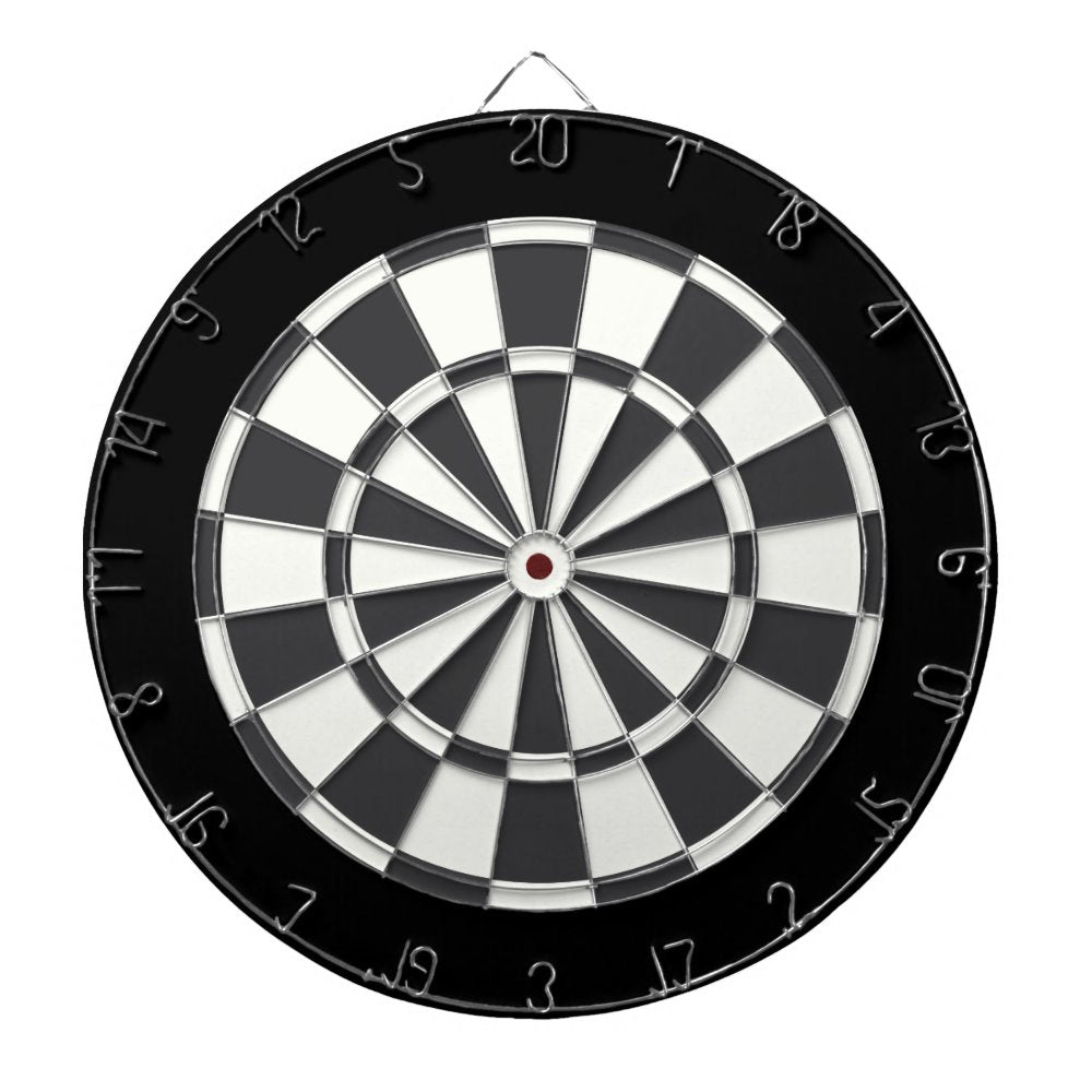 Charcoal Gray Black And White Dartboard With Darts