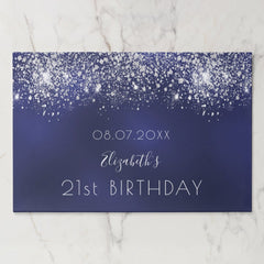 Birthday navy blue silver glitter paper placemat