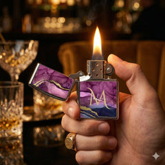 Monogram Purple Pink and Gold Agate Geode  Zippo Lighter