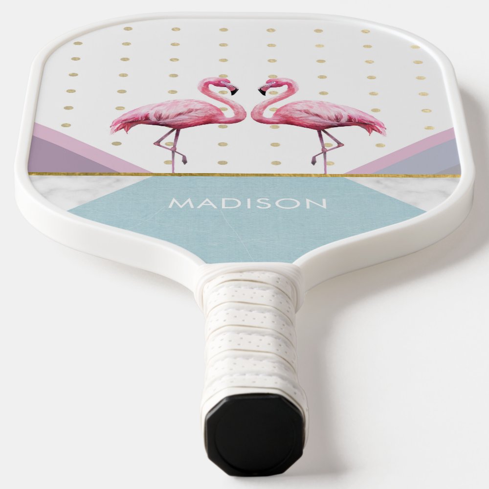 Modern Trendy Flamingo Pink Girly Name Pickleball Paddle