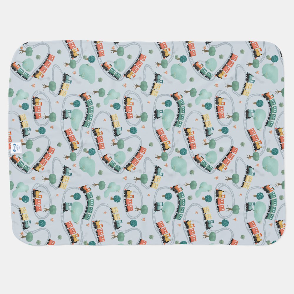 Boys Cute Train Travel Keepsake Birth Stats Baby Blanket