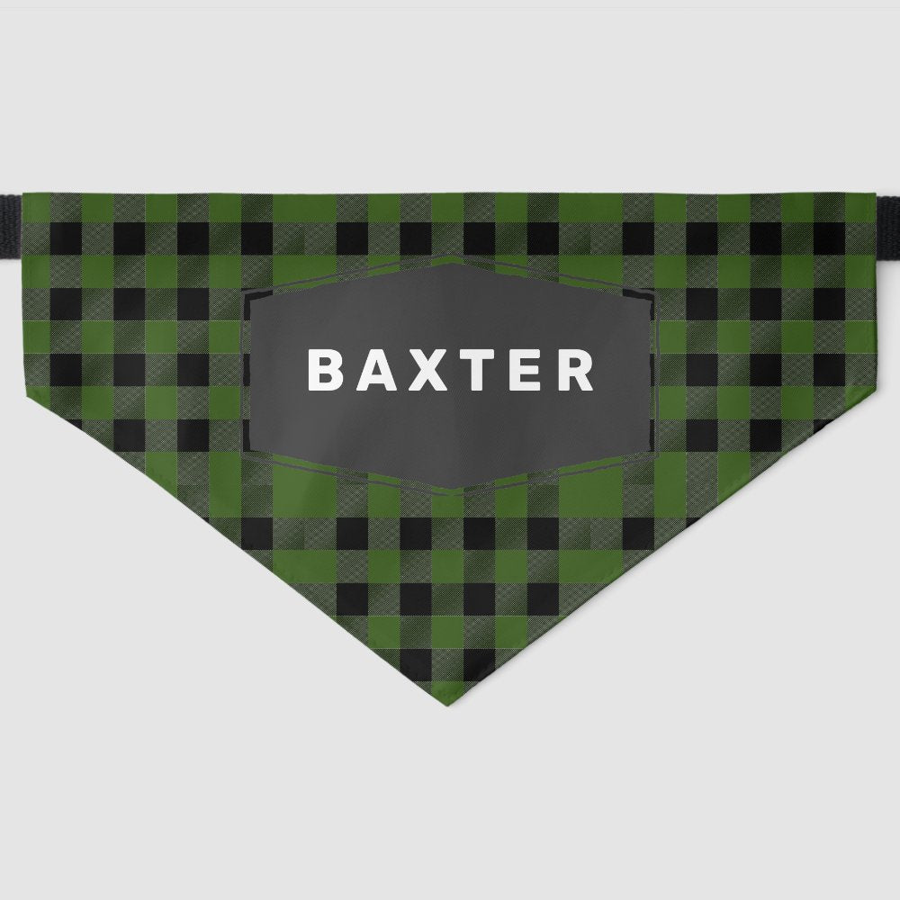 Cute Green Buffalo Plaid Personalized Dog Pet Bandana Collar