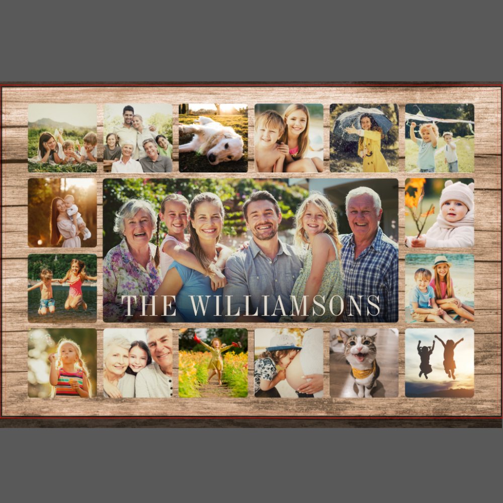 Custom Family Photo Collage Rustic Wood Modern Serving Tray
