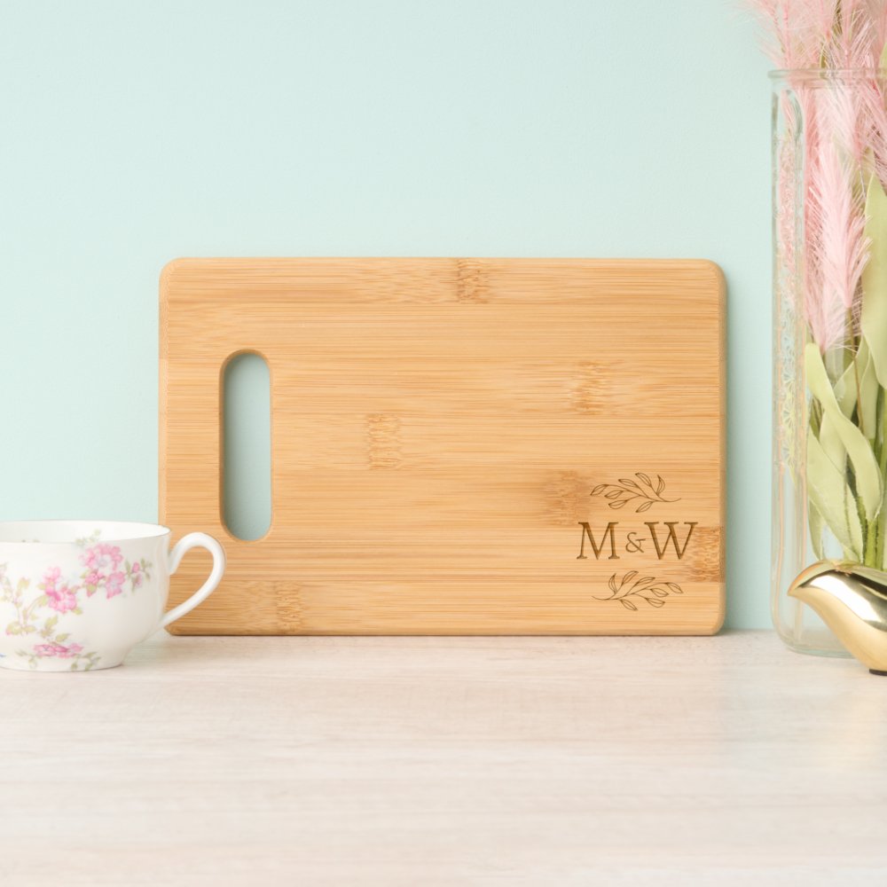 Couple Monogram Elegant Botanical Engraved Cutting Board