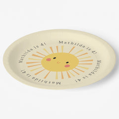 Cute yellow sunshine illustration birthday party paper plates