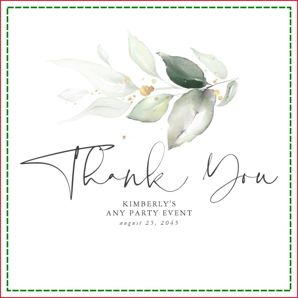Greenery Gold Leaves Elegant Thank You Favor Bag