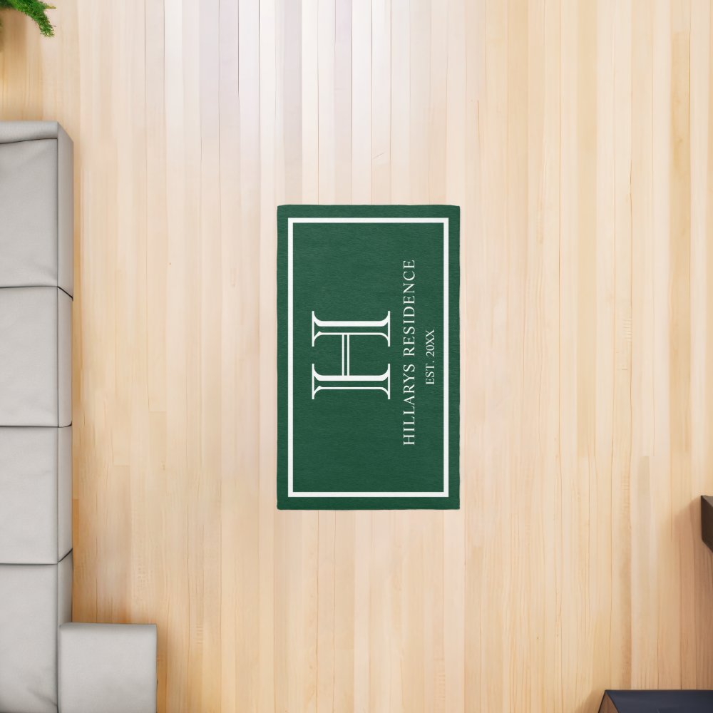 Monogram Family Year Established Forest Green Rug