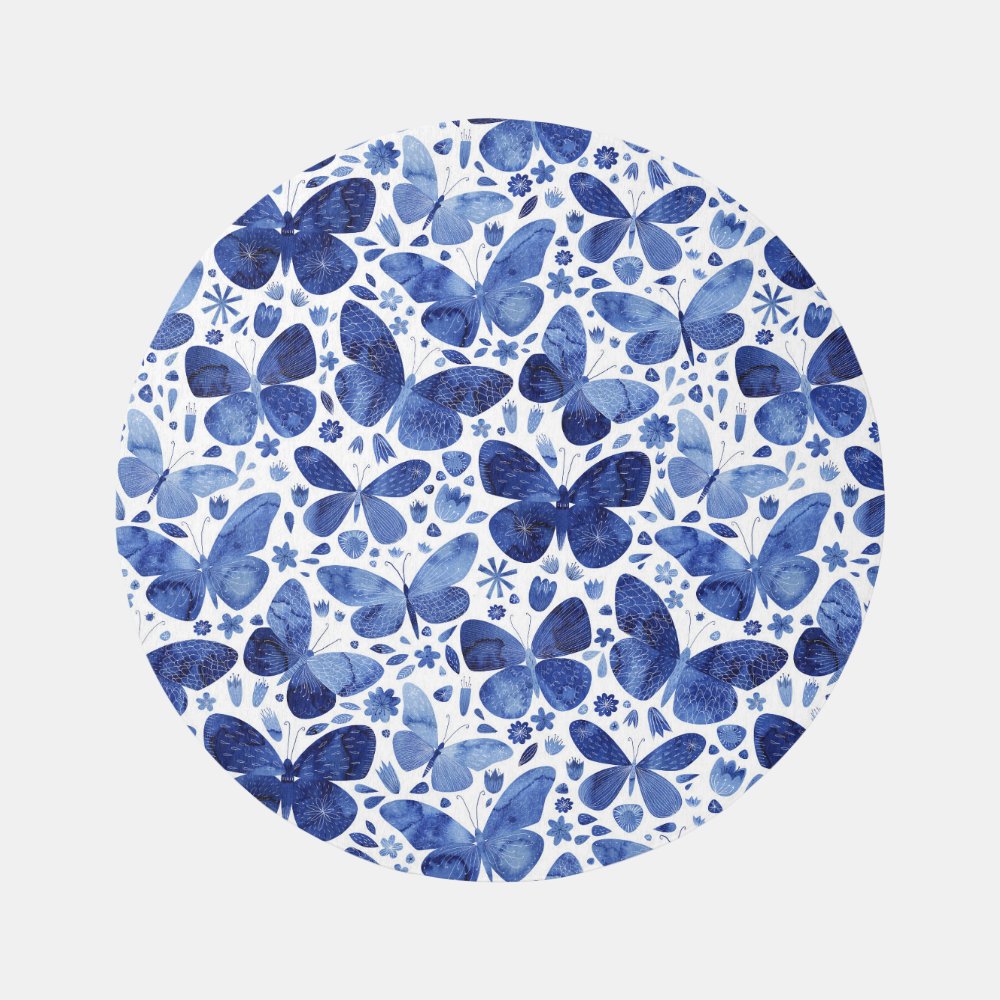 Blue Watercolor Butterfly Rug