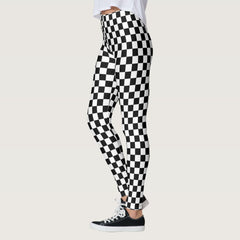 Classic Checkered Racing Flag Check Black White Leggings