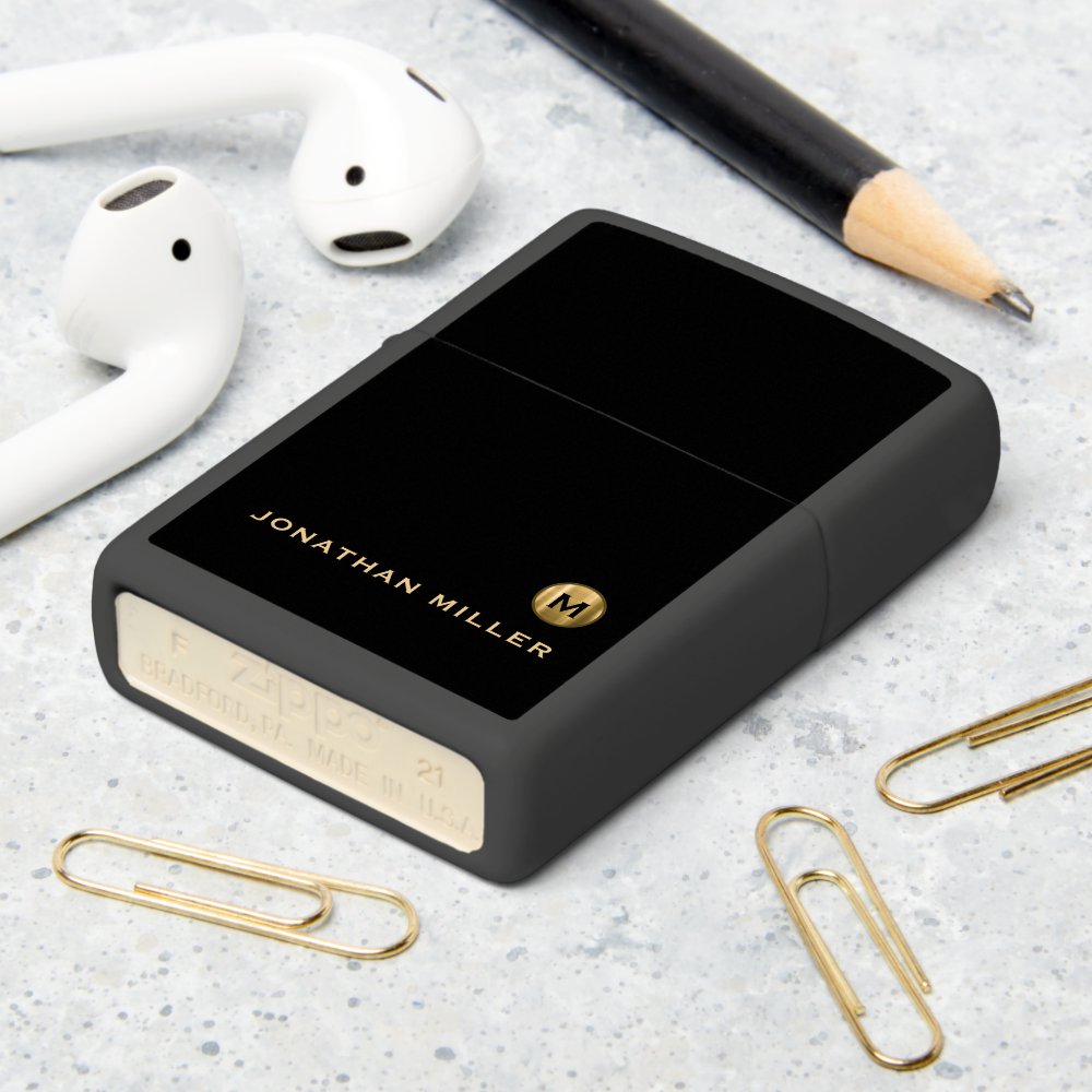Minimal Black Gold Classic Monogram Zippo Lighter