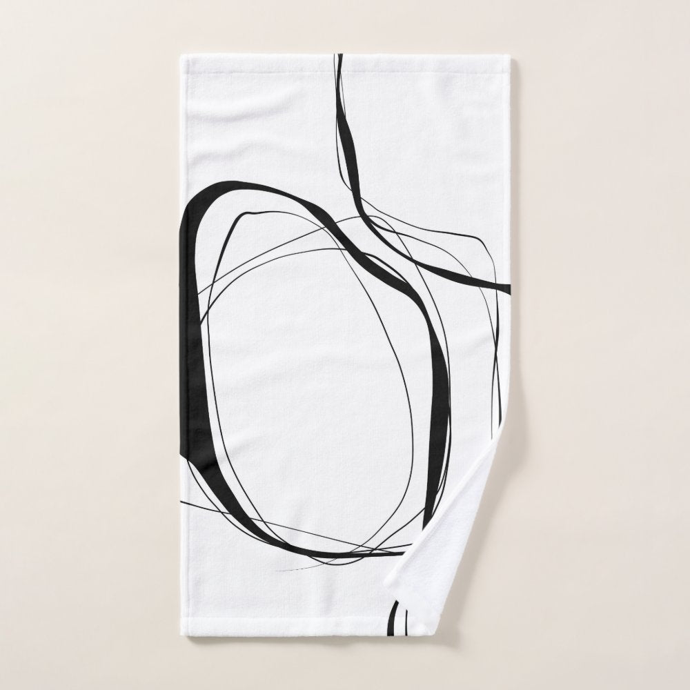 Black lines on white bath towel set