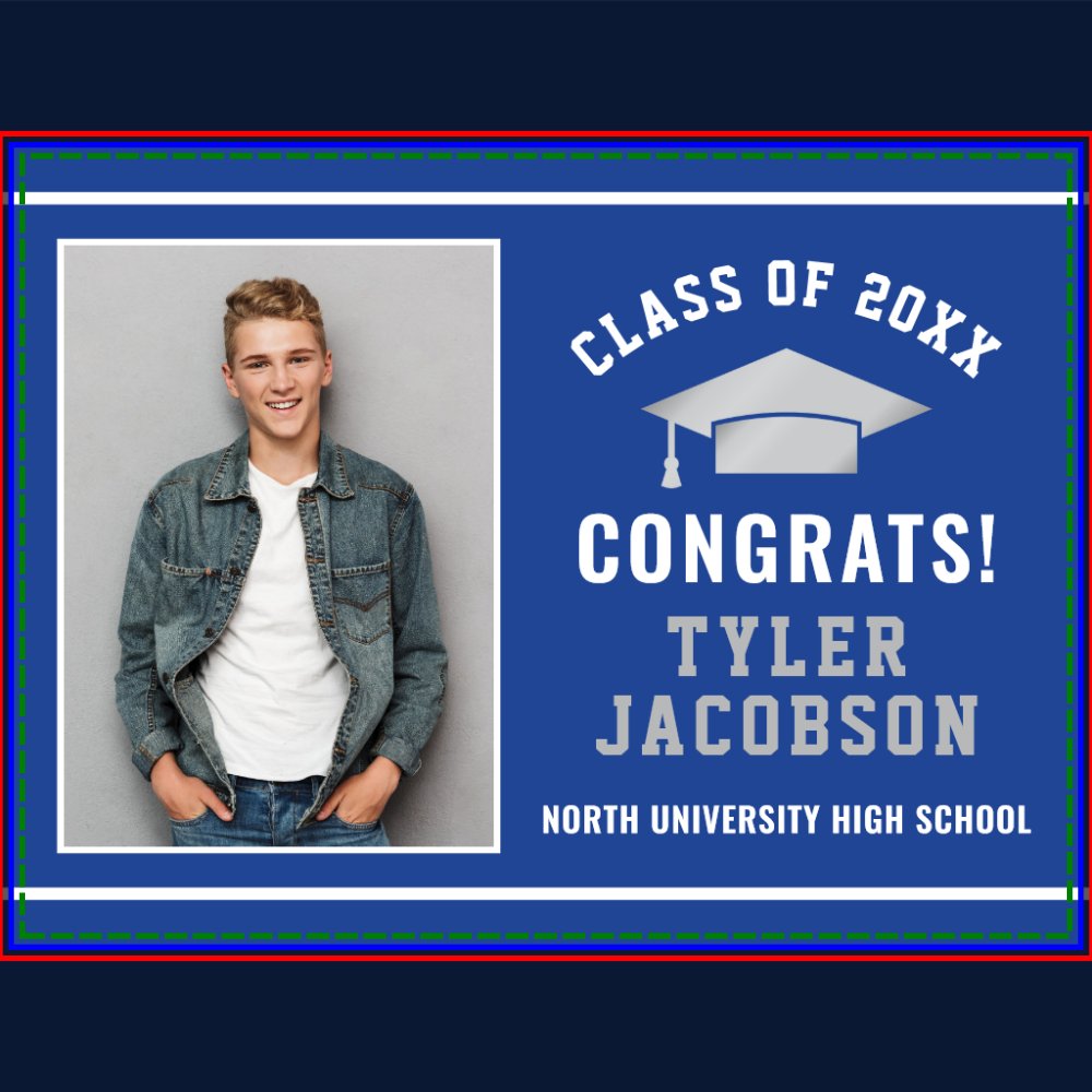 Congrats Modern Royal Blue Custom Photo Graduation Sign