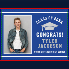 Congrats Modern Royal Blue Custom Photo Graduation Sign
