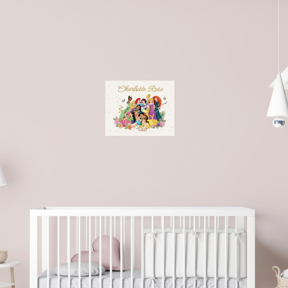 Personalized Disney Princess Floral Poster