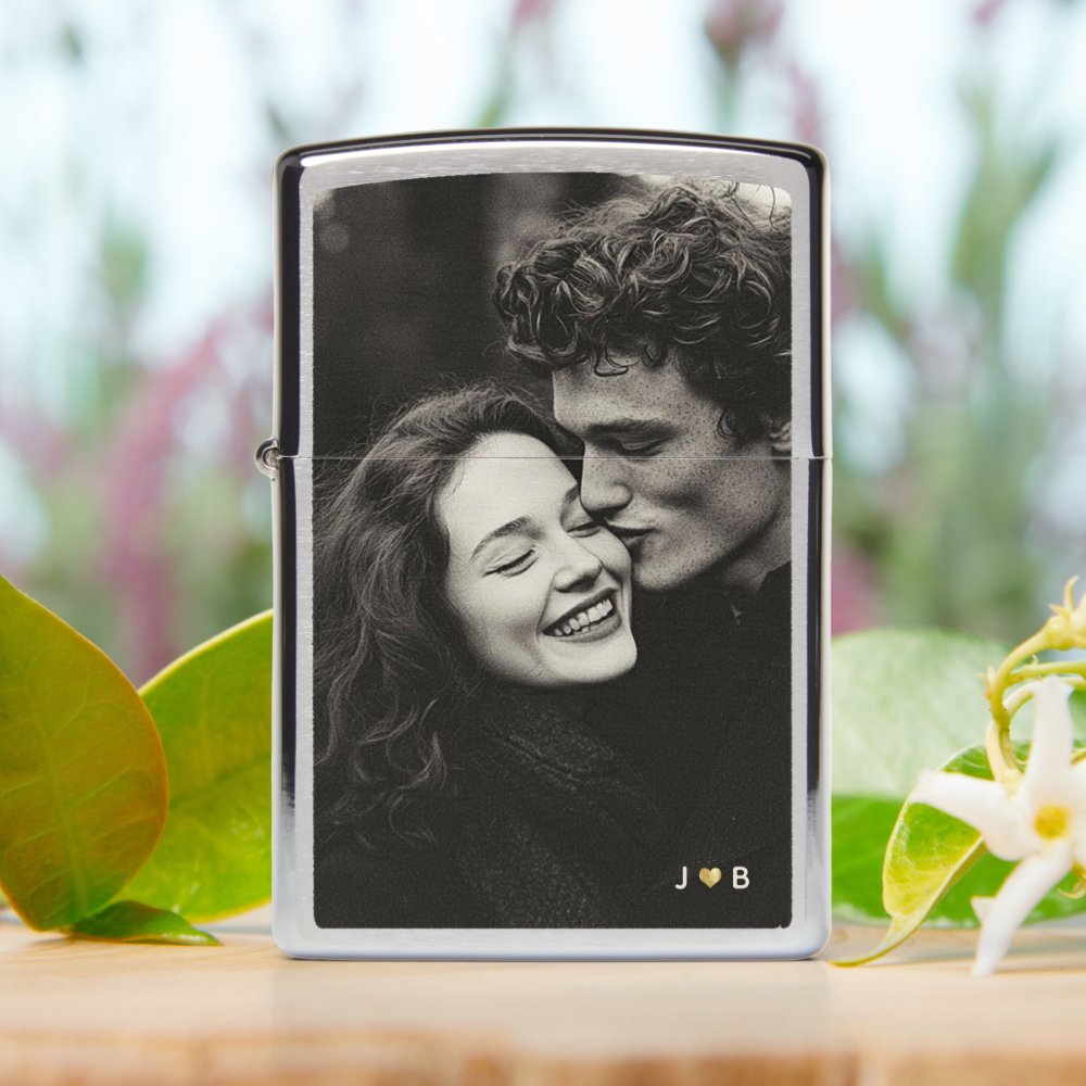 Custom Photo Modern Keepsake Monogram Gold Heart Zippo Lighter