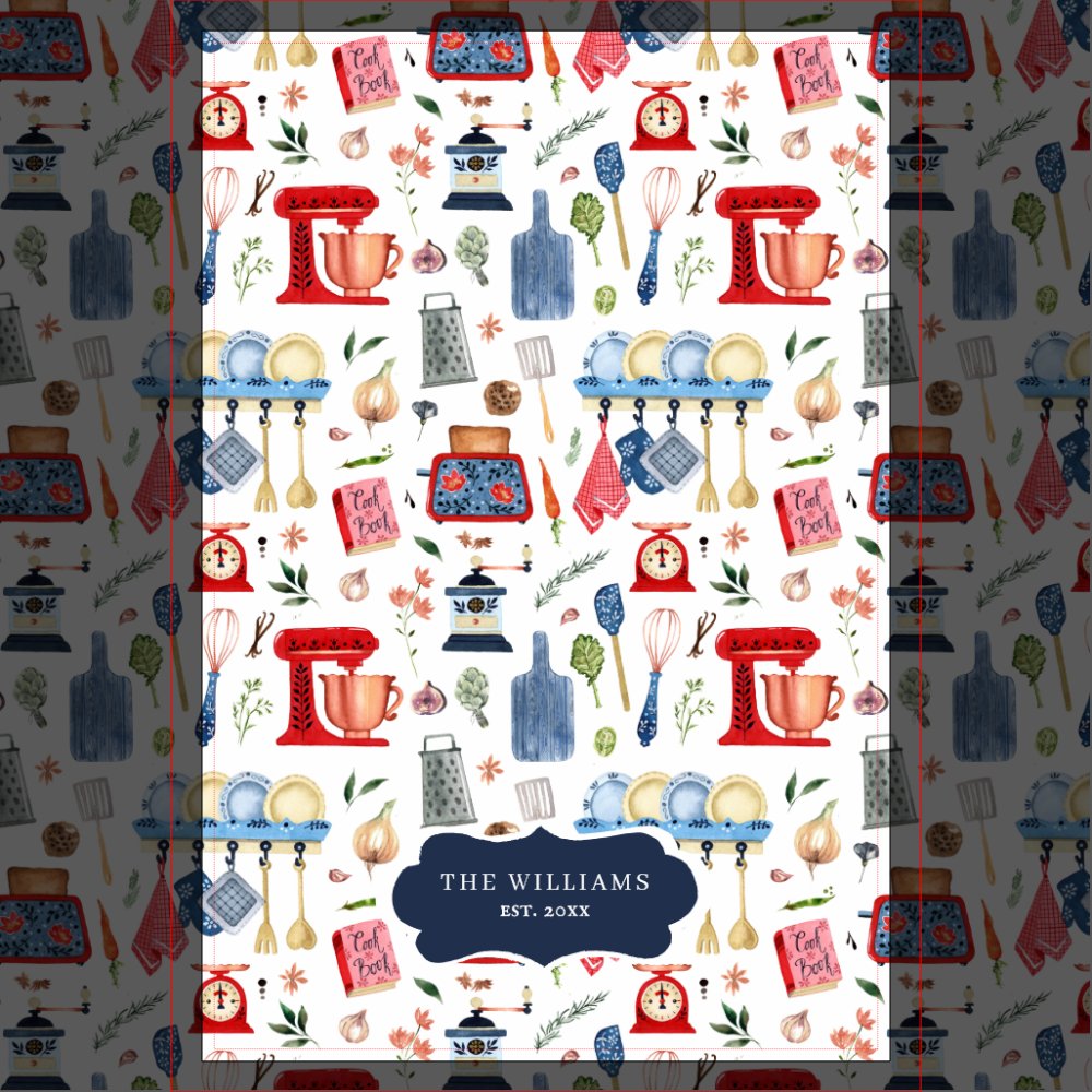 Rustic Hand Painted Country Kitchen Monogram Tea Towel