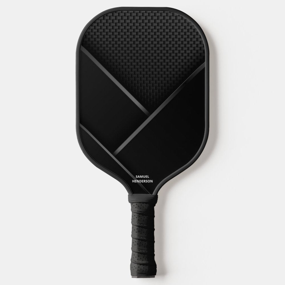 Black Abstract Carbon Look Custom Text Name Pickleball Paddle