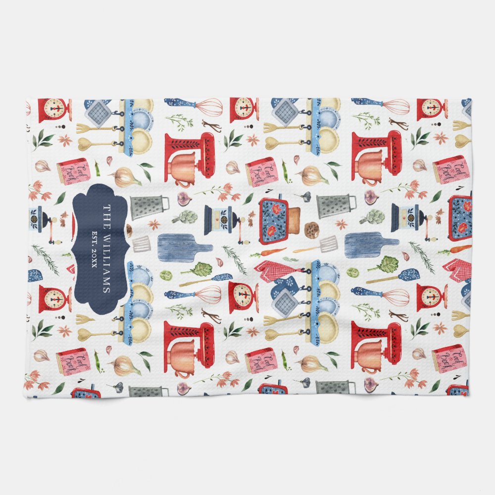 Rustic Hand Painted Country Kitchen Monogram Tea Towel