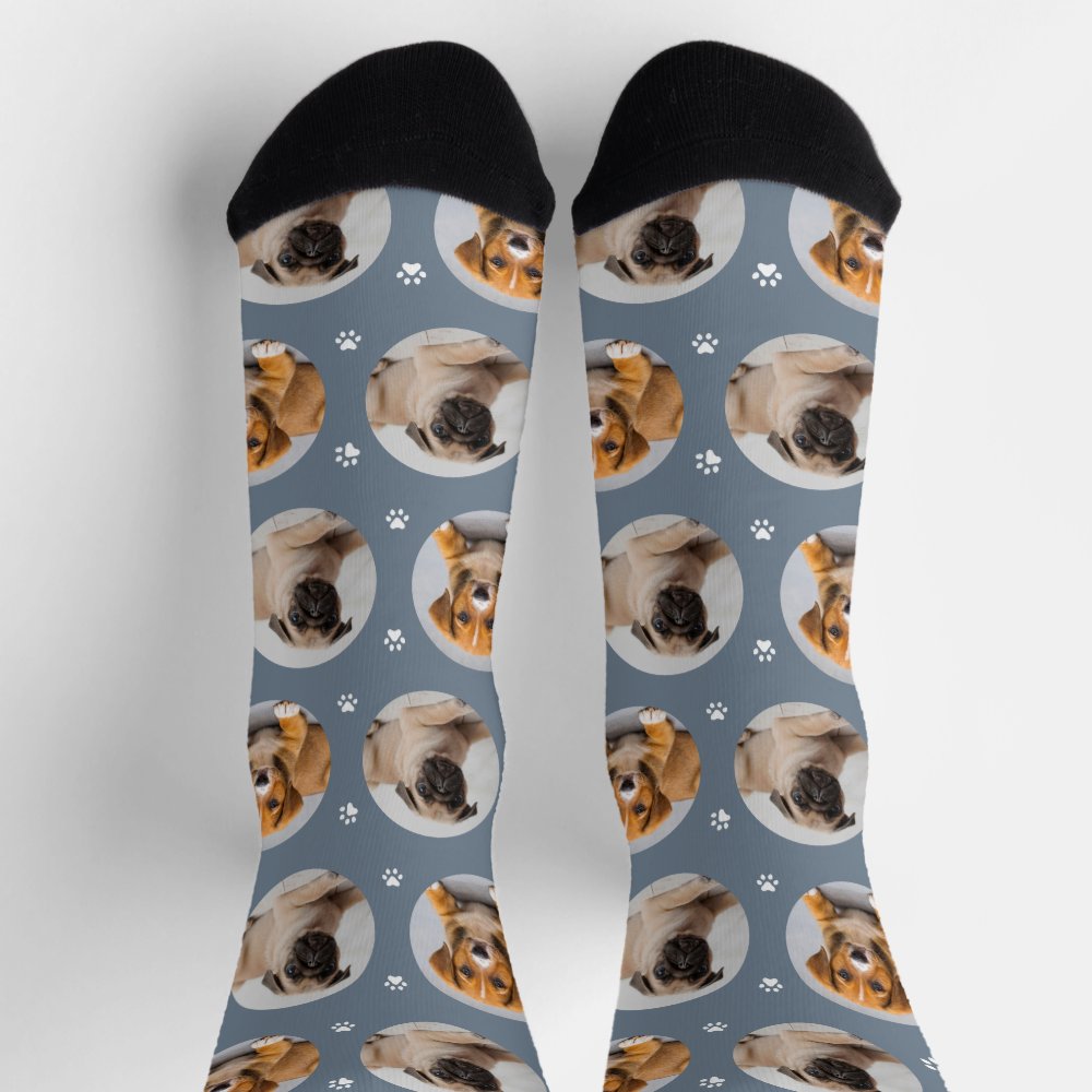 Funny Slate Custom 2 Dog Photo Paw Print Socks