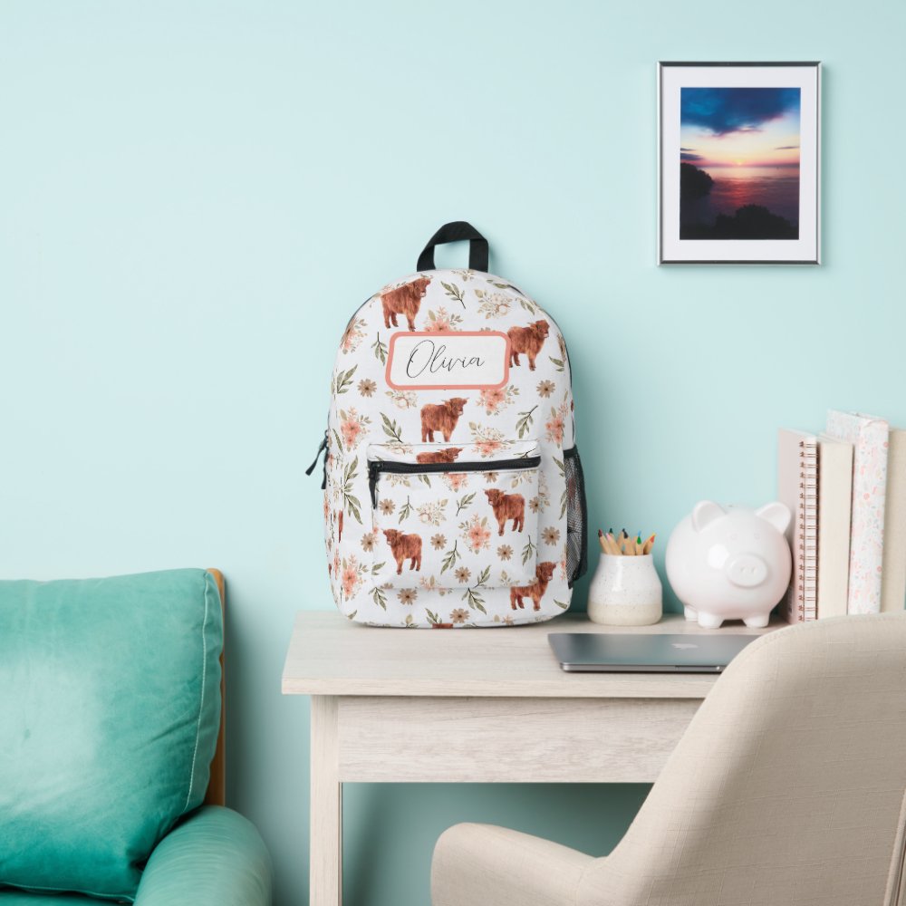 Highland Cow Floral Girl's Backpack