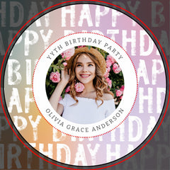 Modern pastel rainbow pink photo birthday party paper plates