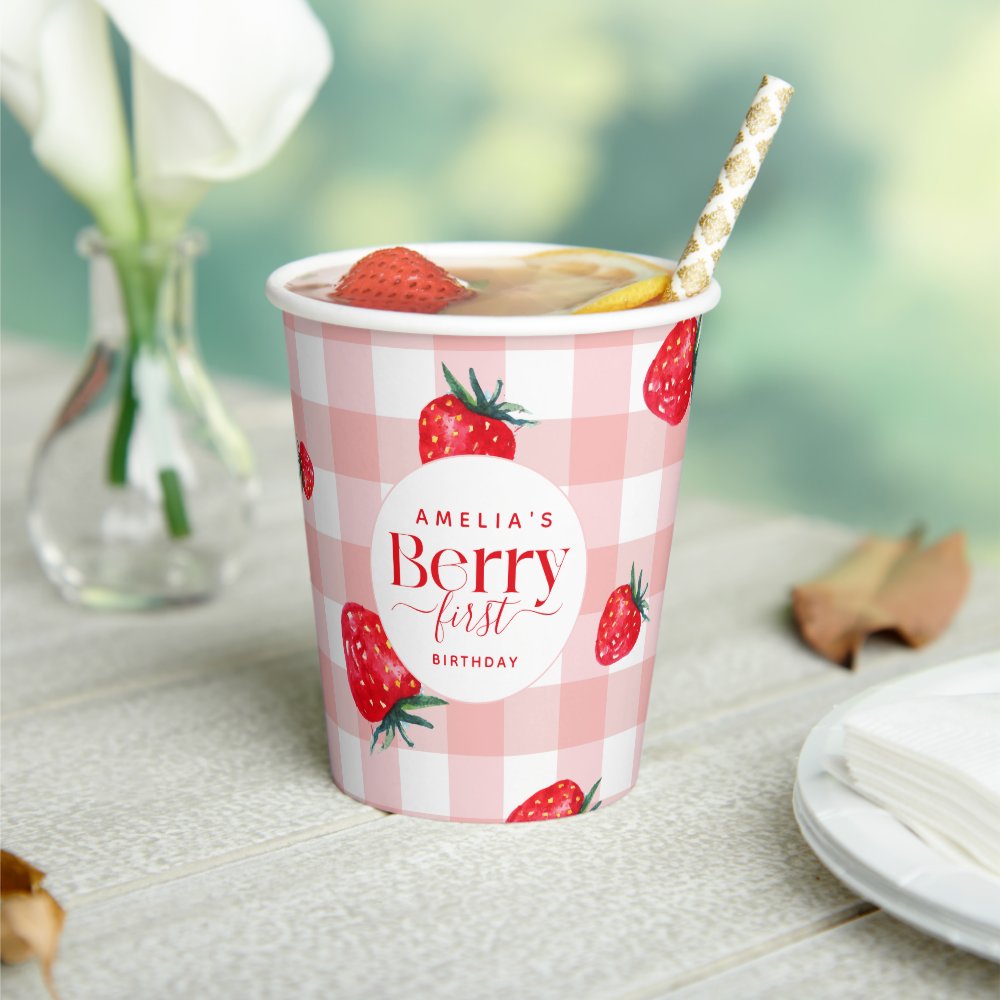 Berry First Birthday Strawberry Girl Paper Cups
