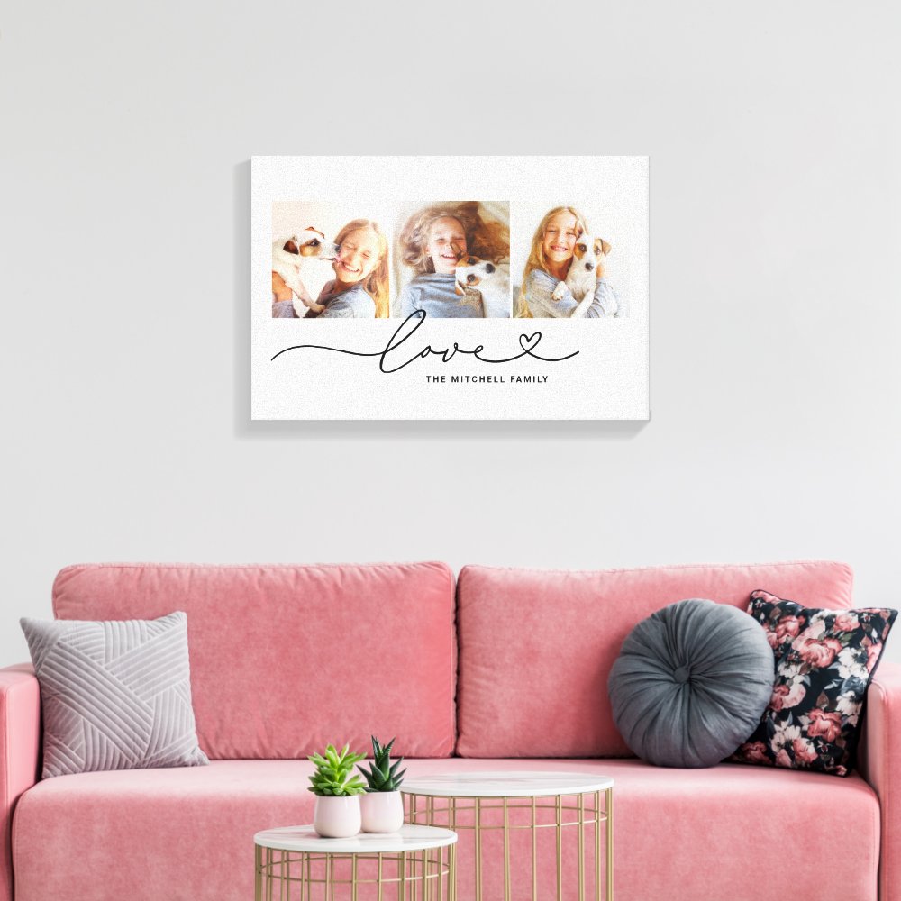 Love Heart Script Family Photo Collage Canvas Print