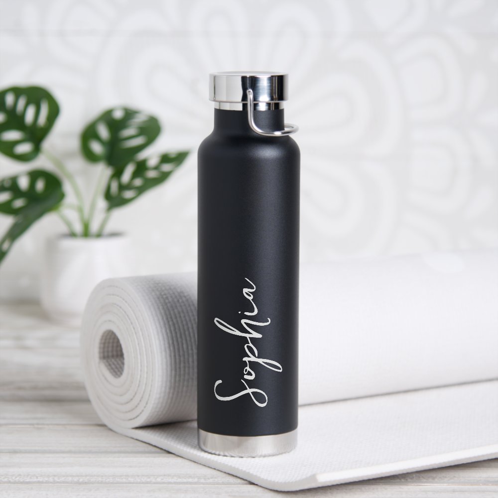 Personalized Your Name Script Black Wedding Water Bottle