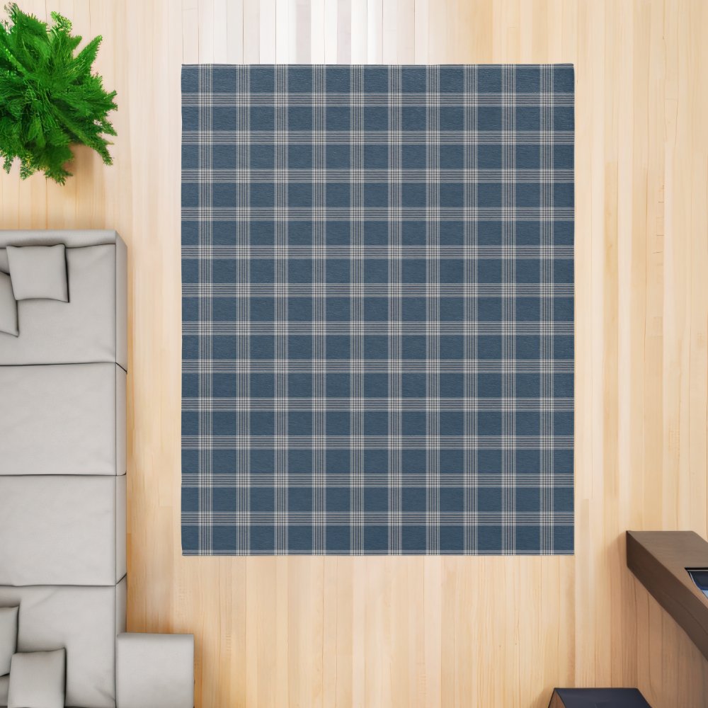 Modern Farmhouse Rug, Blue And White Plaid Area Rug