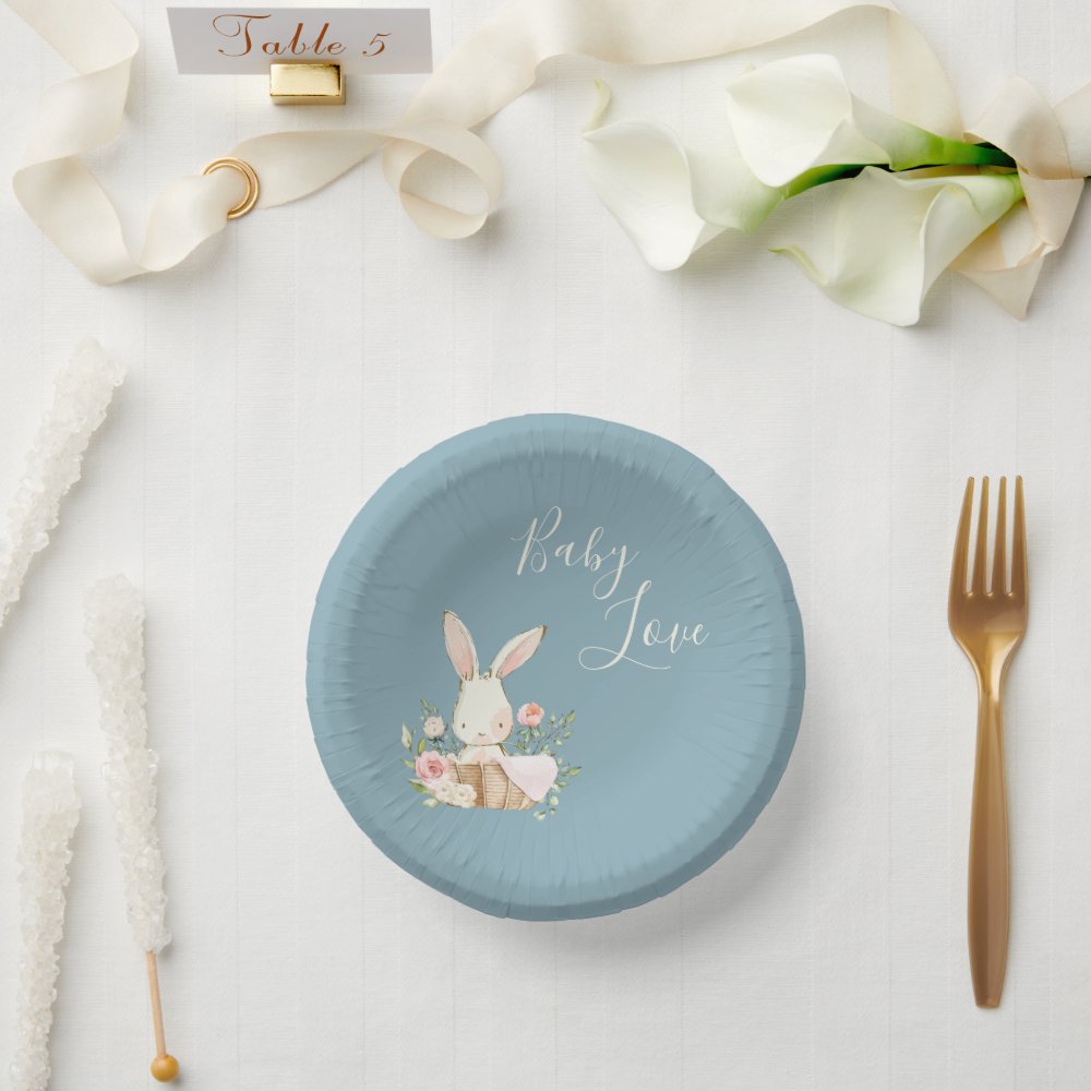 Blue Baby Love Script Baby Shower Paper Bowls