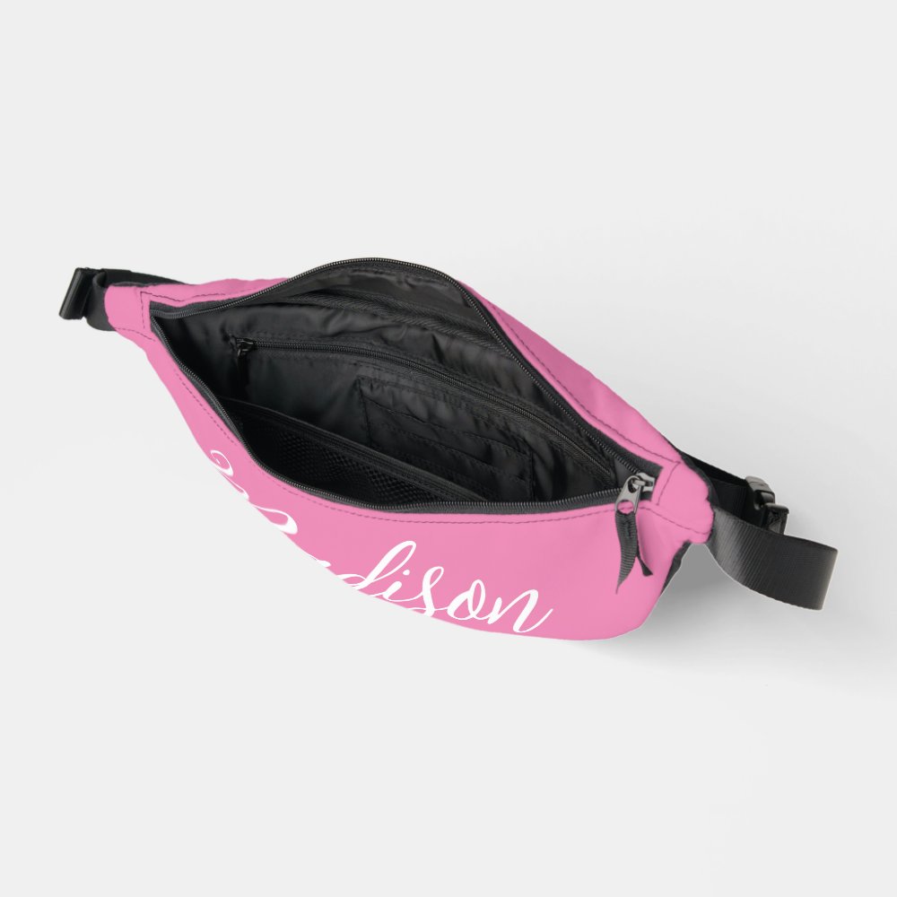 Trendy Pink Girls Name Handwritten Script Custom Fanny Pack