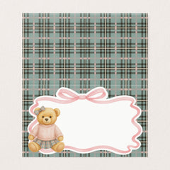Pink Coquette Bow Bear Tartan Plaid Place Card