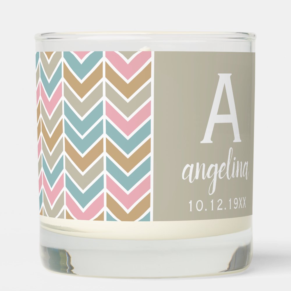 Custom Monogram with 5 Photos - Mod Herringbone Scented Candle