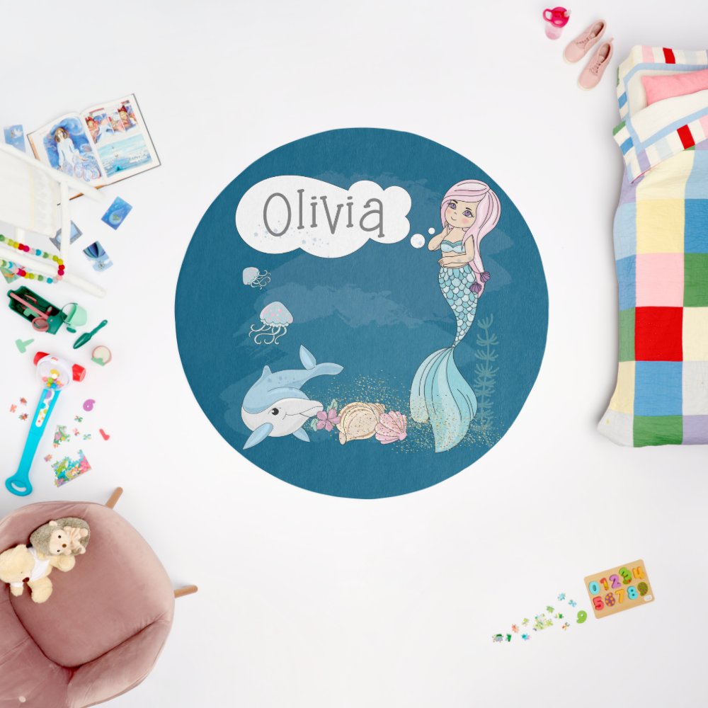 Under the Sea Sweet Mermaid Personalized Area  Rug