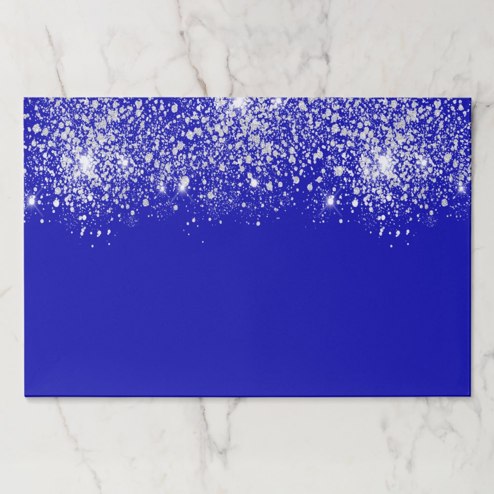 Royal blue silver glitter party paper placemat
