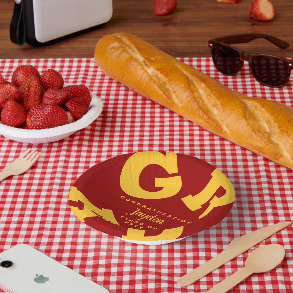 Gold on Cardinal Red Bold Graduation Paper Bowls