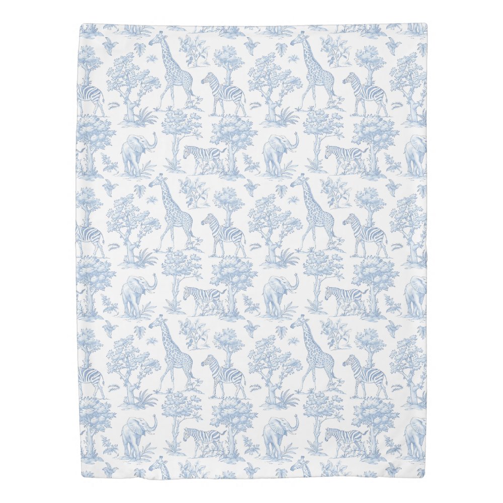 Toile de Jouy Safari animals blue Duvet Cover