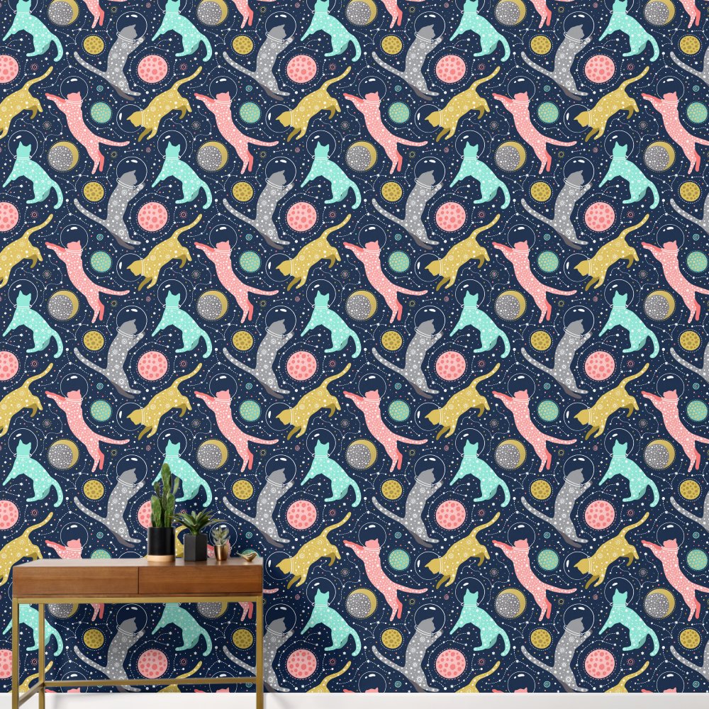 Cute Celestial Mystical Space Cats Wallpaper