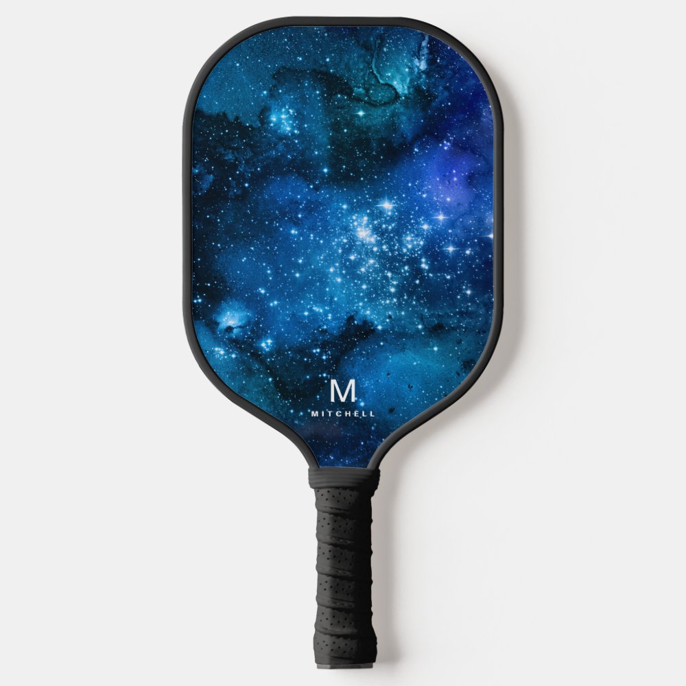 Cool Nebula Galaxy Monogram Name Pickleball Paddle