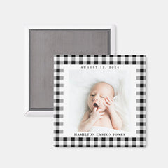 Black and White Gingham Check Baby Birthdate Magnet