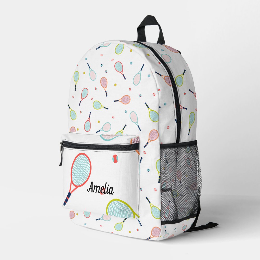 Tennis Personalized Name Pink Green Blue Custom Printed Backpack