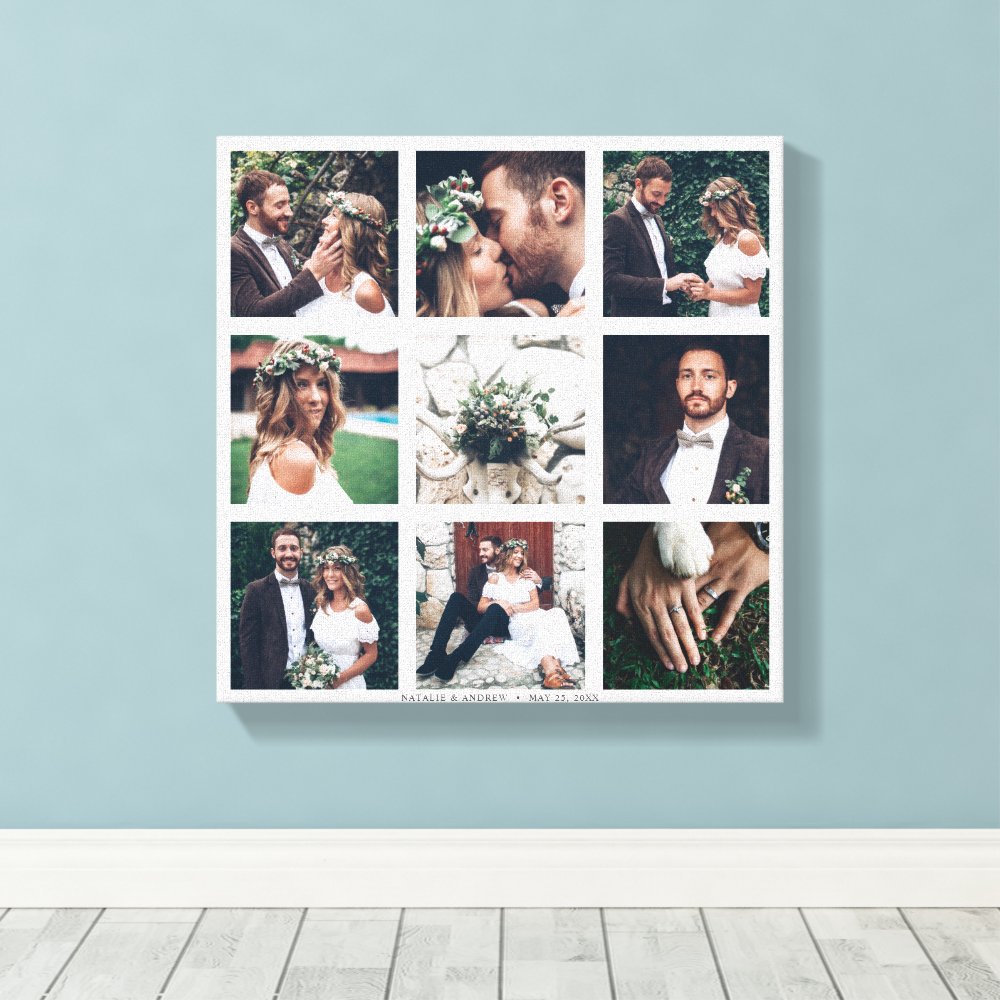 Custom Collage 9 Wedding Photo Square Canvas Print