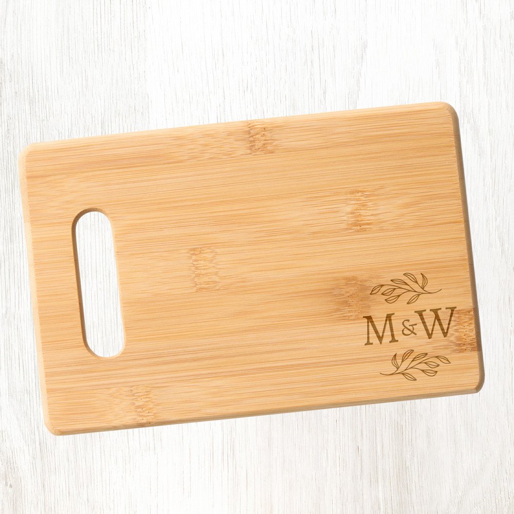 Couple Monogram Elegant Botanical Engraved Cutting Board