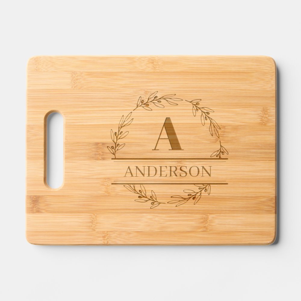 Custom Family Name and Initial Etched  Engraved Cutting Board