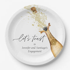 Let's Toast Couples Engagement Party Paper Plate