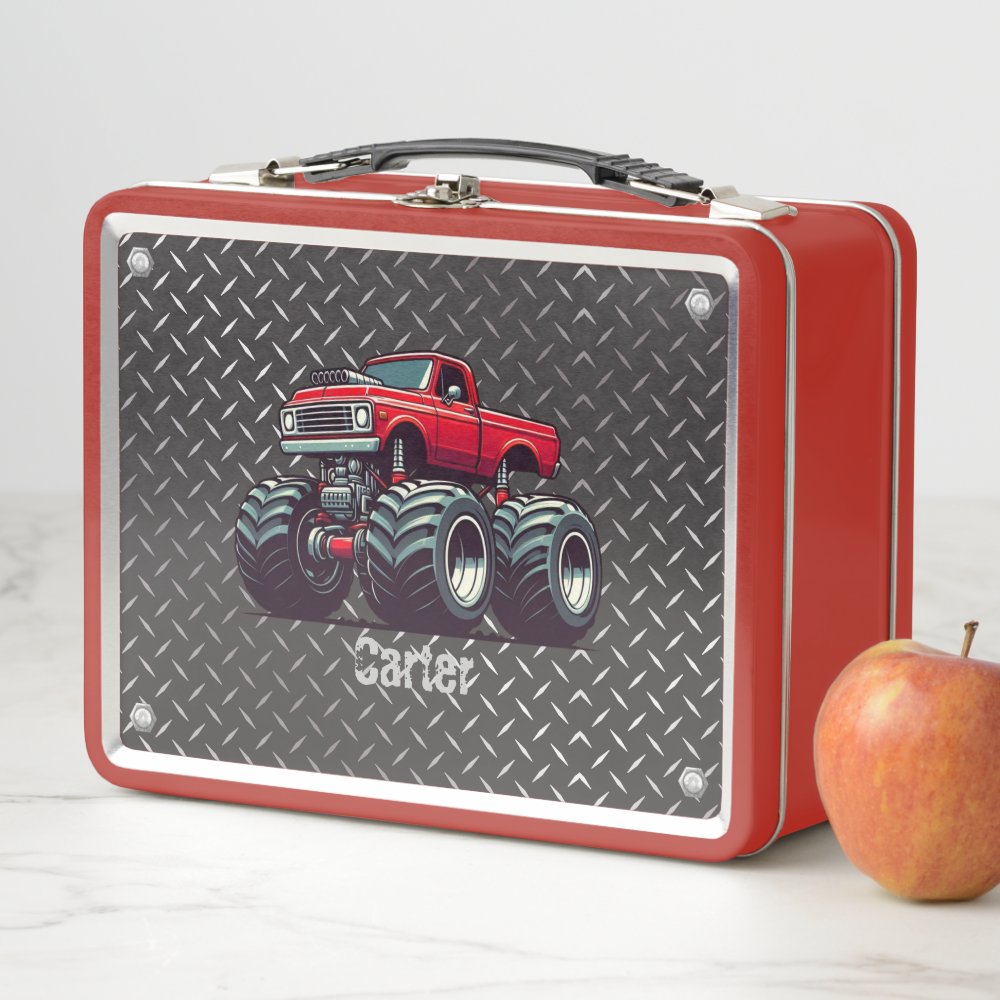 Red monster truck  metal lunch box
