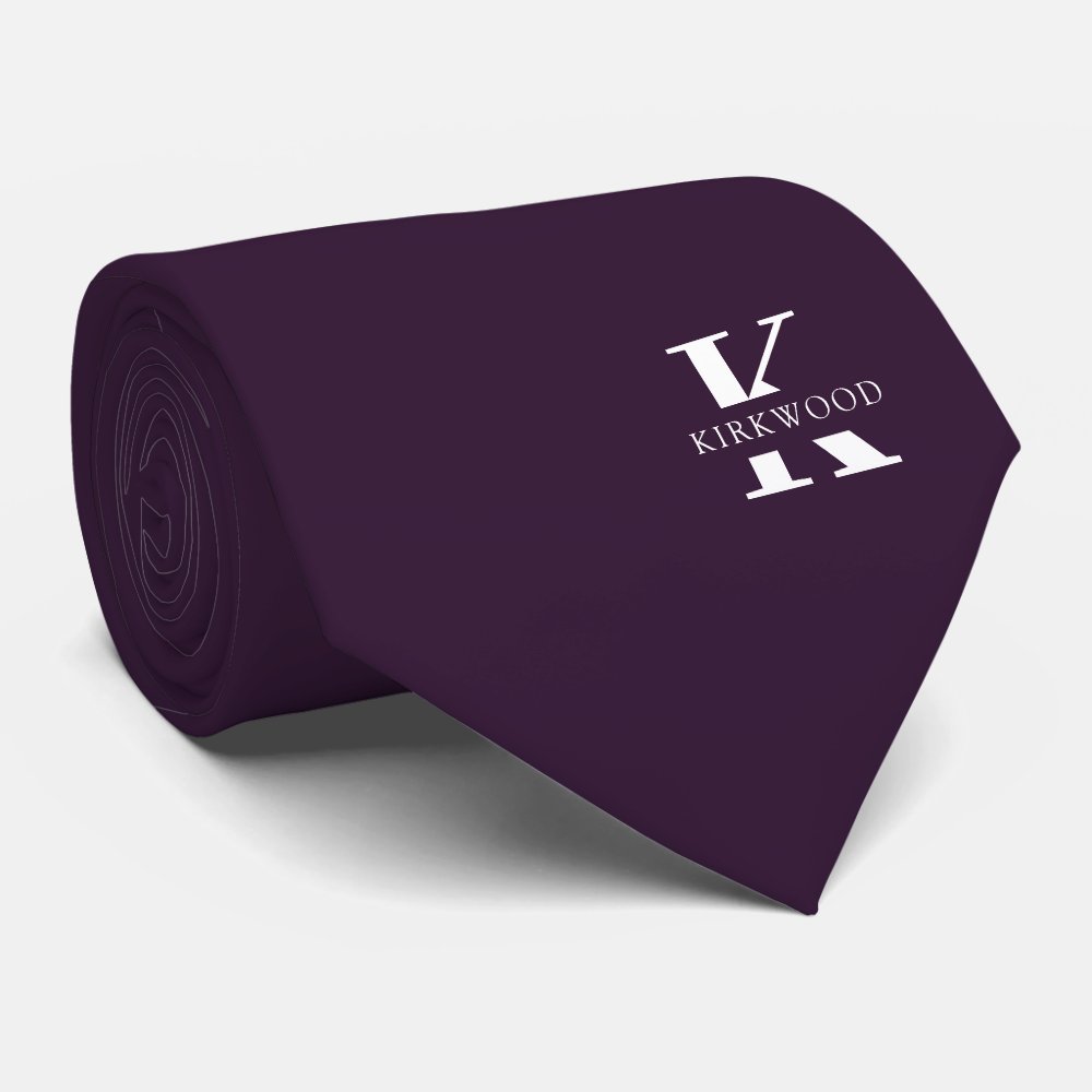 Eggplant | Elegant Monogram+Name | one-Sided Neck Tie